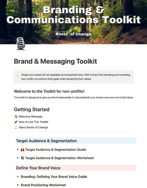 Roots of Change Agency Branding and messaging toolkit and resource