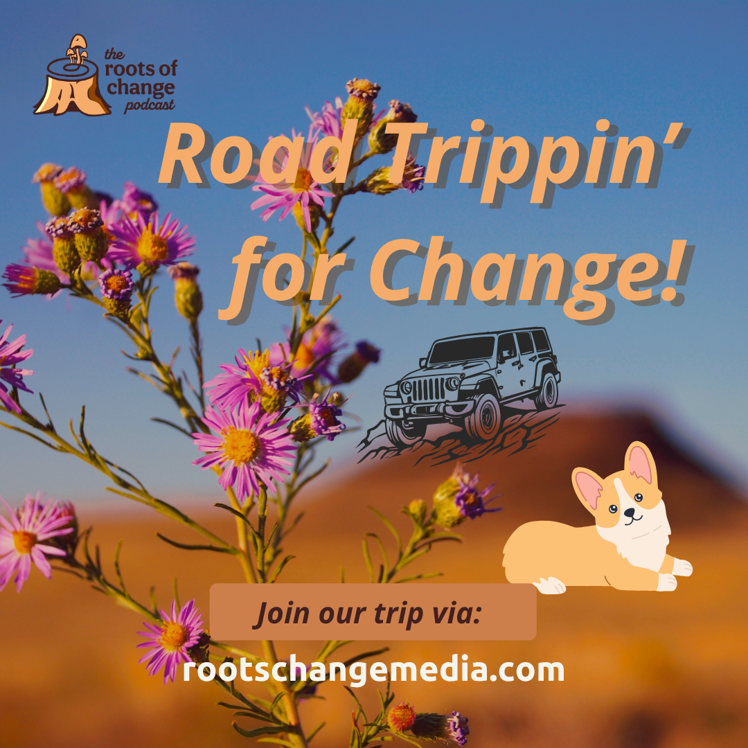 Road Trippin' for Change! Corgi and a Jeep in a the desert